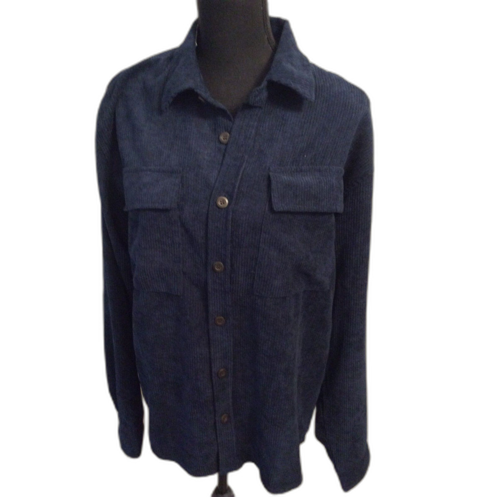 New NWT Navy Blue RSQ Tillys Corduroy Long Sleeve Button Up Shirt XXL